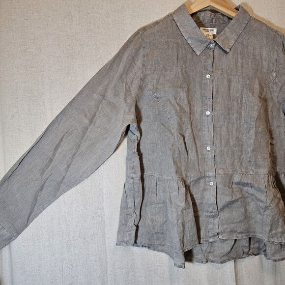Artisan NY Grey Linen Top Womens XL Peplum Mother Of Pearl Classic Old Money - Picture 2 of 8
